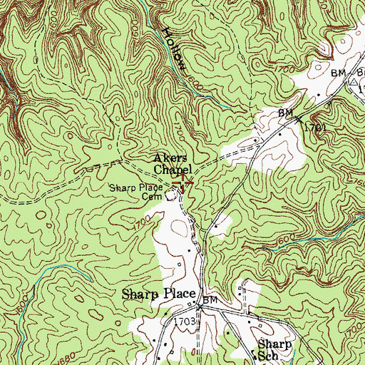 Topographic Map of Akers Chapel, TN