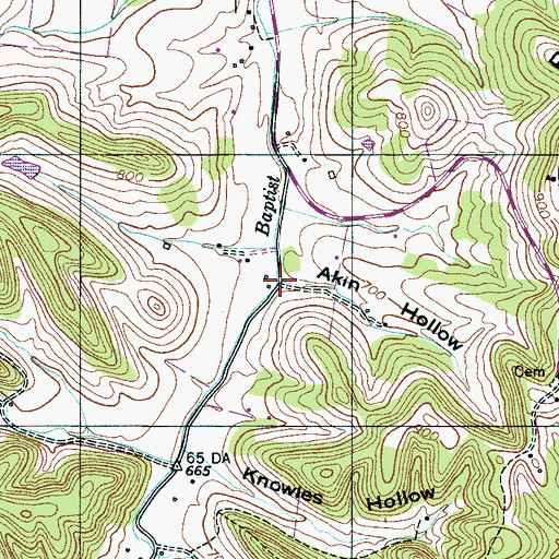 Topographic Map of Akin Hollow, TN