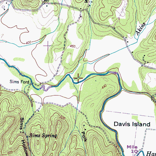 Topographic Map of Akins Branch, TN