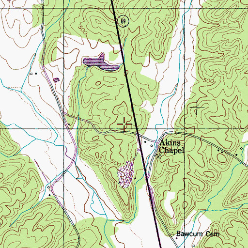 Topographic Map of Akins Chapel, TN