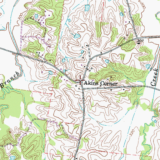 Topographic Map of Akins Corner, TN