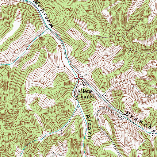 Topographic Map of Alcorn Hollow, TN