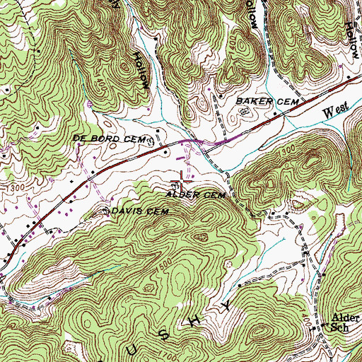 Topographic Map of Alder Cemetery, TN