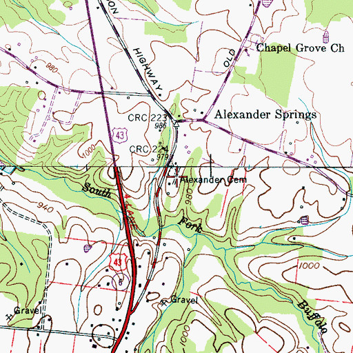Topographic Map of Alexander Cemetery, TN