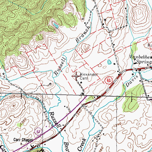 Topographic Map of Alexander Cemetery, TN