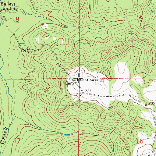 Topographic Map of Sunflower Church, AL