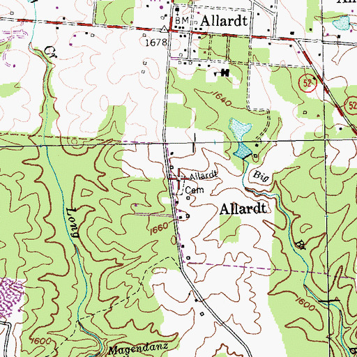 Topographic Map of Allardt Cemetery, TN