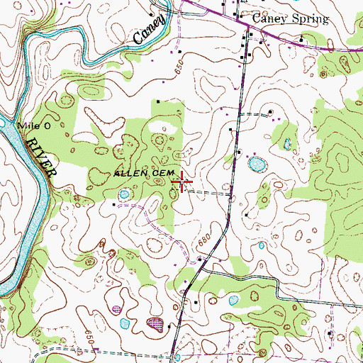 Topographic Map of Allen Cemetery, TN