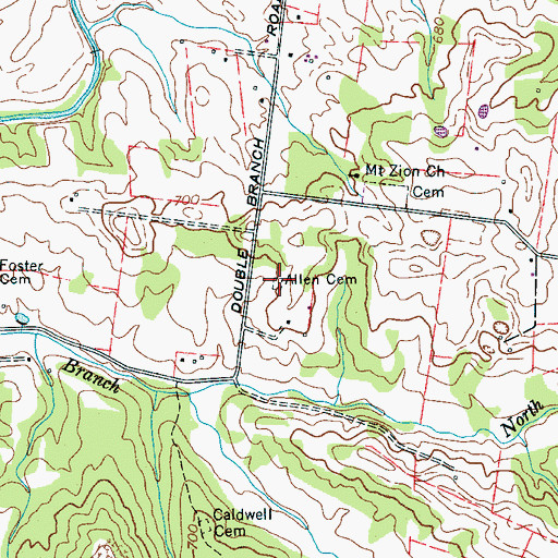 Topographic Map of Allen Cemetery, TN