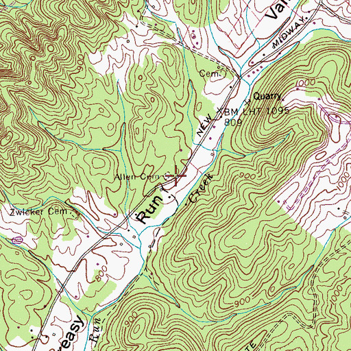 Topographic Map of Allen Cemetery, TN
