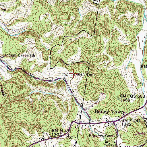 Topographic Map of Allen Cemetery, TN