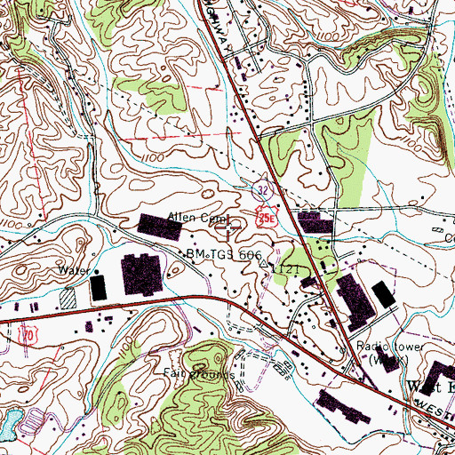 Topographic Map of Allen Cemetery, TN