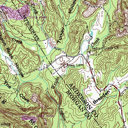 Topographic Map of Allen Cemetery, TN