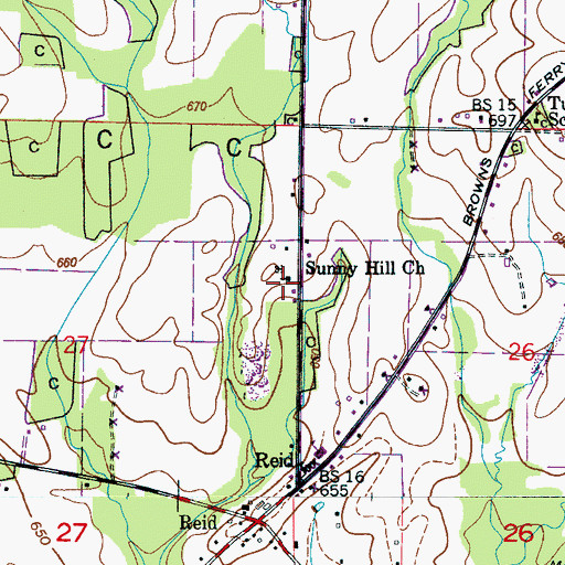 Topographic Map of Sunny Hill Church, AL