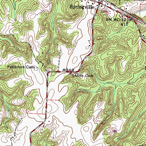 Topographic Map of Allen Cemetery, TN