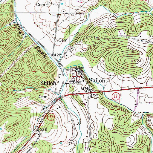 Topographic Map of Allen Cemetery, TN