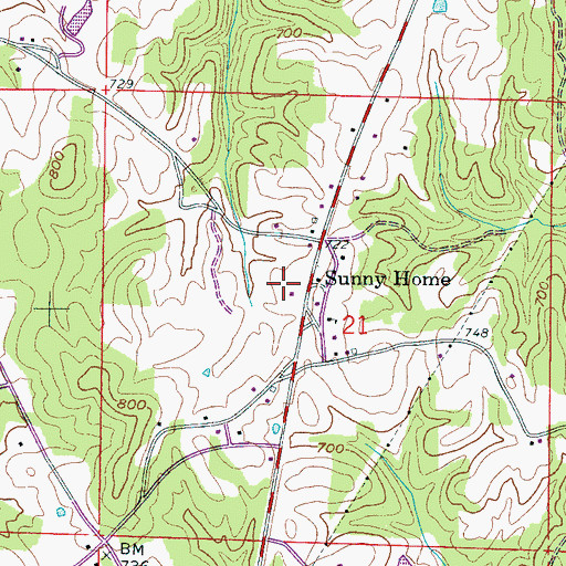 Topographic Map of Sunny Home, AL