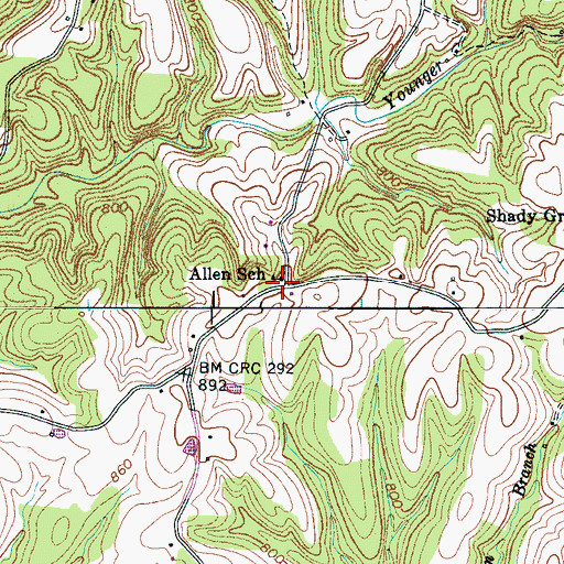 Topographic Map of Allen School, TN