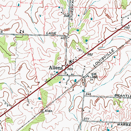 Topographic Map of Allens, TN