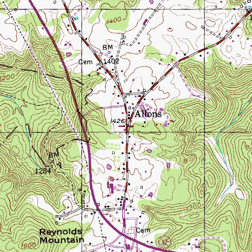 Topographic Map of Allons, TN