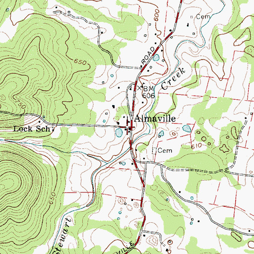 Topographic Map of Almaville, TN