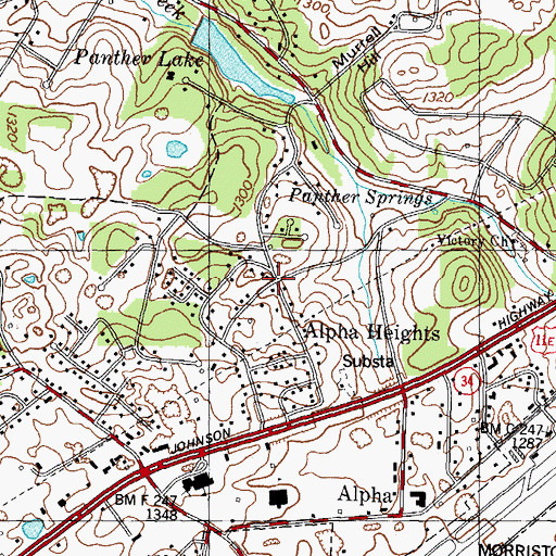 Topographic Map of Alpha Heights, TN