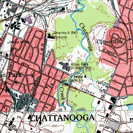 Topographic Map of Alton Park Junior High School, TN