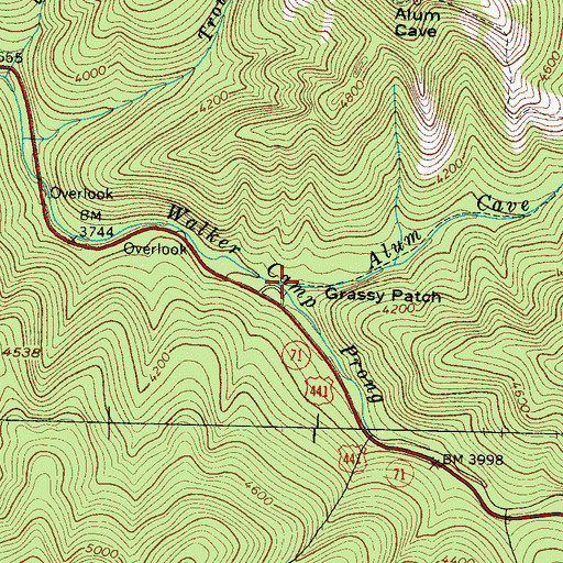Topographic Map of Alum Cave Creek, TN