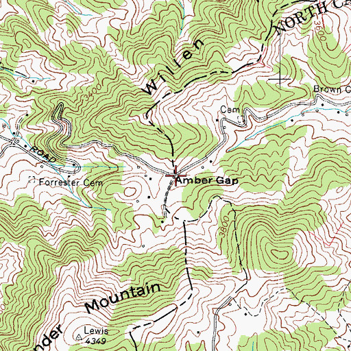 Topographic Map of Amber Gap, TN