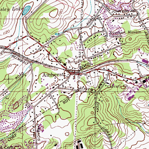Topographic Map of Amherst, TN