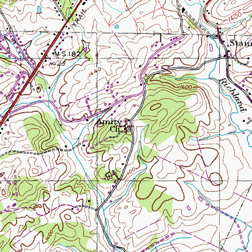 Topographic Map of Amity Church, TN