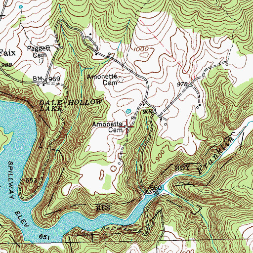 Topographic Map of Amonette Cemetery, TN