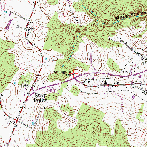 Topographic Map of Amonette Cemetery, TN