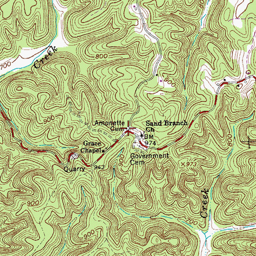 Topographic Map of Amonette Cemetery, TN