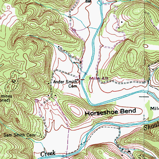 Topographic Map of Ander Smith Cemetery, TN