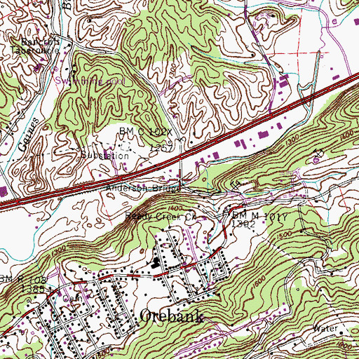 Topographic Map of Anderson Bridge, TN