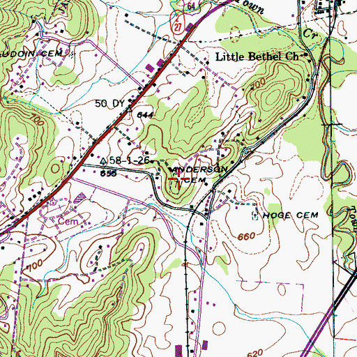 Topographic Map of Anderson Cemetery, TN