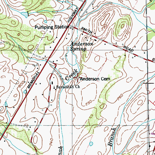 Topographic Map of Anderson Cemetery, TN