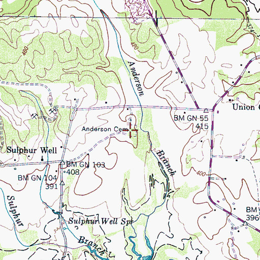Topographic Map of Anderson Cemetery, TN