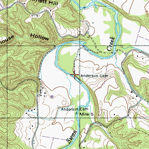 Topographic Map of Anderson Cemetery, TN