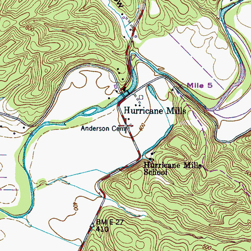 Topographic Map of Anderson Cemetery, TN