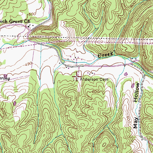 Topographic Map of Anderson Cemetery, TN