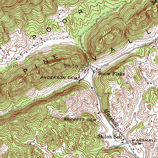 Topographic Map of Anderson Cemetery, TN
