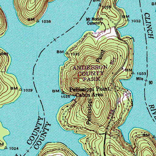 Topographic Map of Anderson County Park, TN