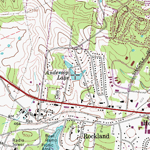 Topographic Map of Anderson Lake, TN