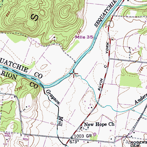 Topographic Map of Anderson Mill Creek, TN