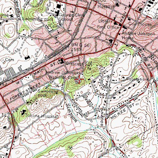 Topographic Map of Andrew Johnson National Cemetery, TN
