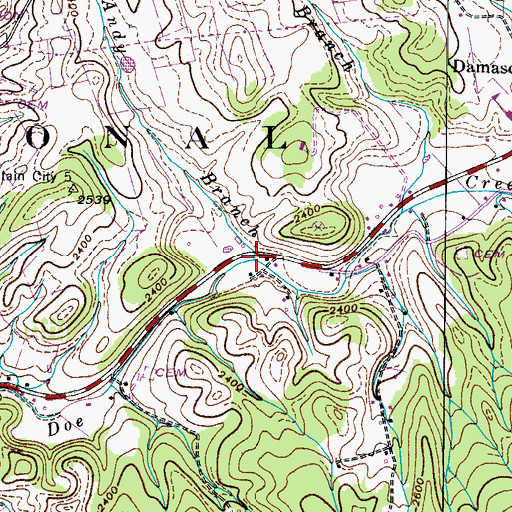 Topographic Map of Andy Branch, TN