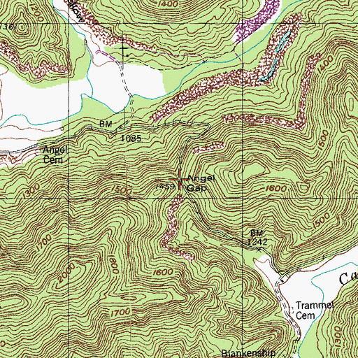 Topographic Map of Angel Gap, TN