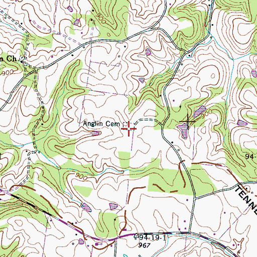 Topographic Map of Anglin Cemetery, TN